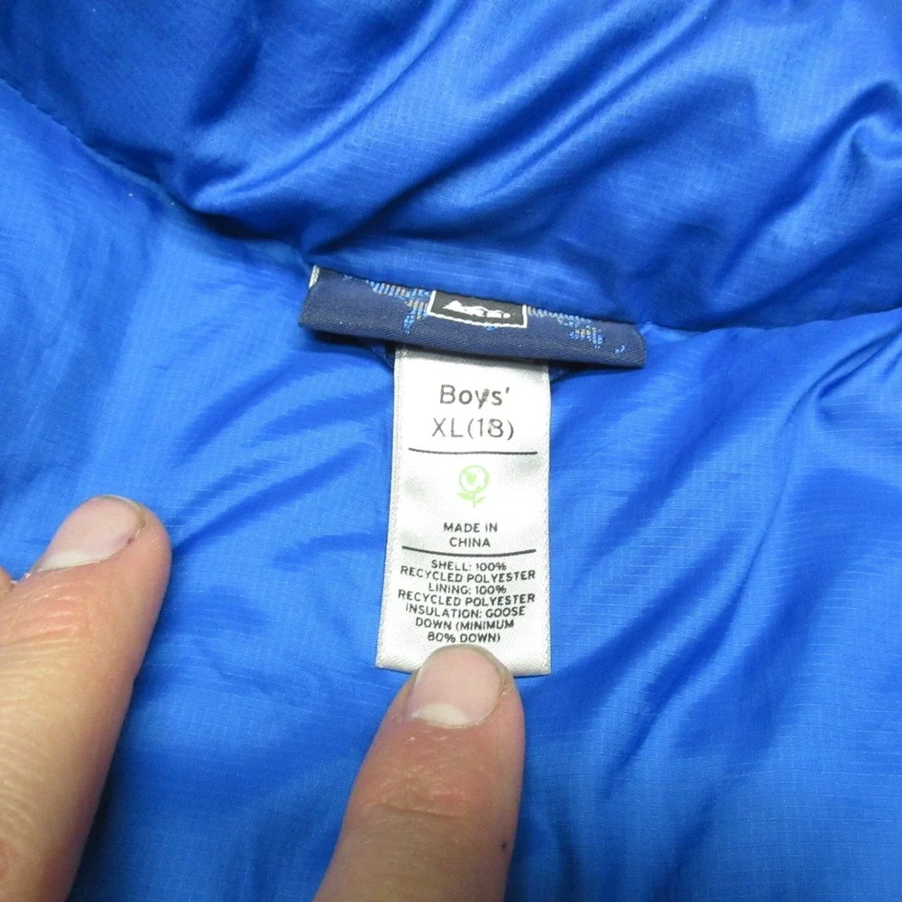 REI Down Jacket Boys‎ XL 18 Blue Full Zip Quilted Light Insulated Warm Puffer